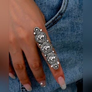 Western Adjustable Silver Filigree Ring Design Concho Statement Ring
